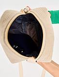 Сумка вельветова через плече маленька крос-боді жіноча чоловіча Korni барсетка бежева (АА), фото 5