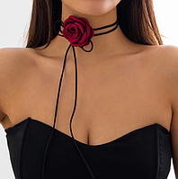 Чокер на шию квітка з трояндою на шнурку бордова прикраса на шию Fashion Jewelry (АА)