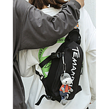 Сумка через плече нагрудна чоловіча підліткова чорна сумка слінг-бананка Korni (AA), фото 5