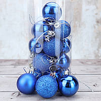Набор шариков для украшения елки 20шт синий 4см Шары новогодние глянец, матовые, блестки (Оригинальные фото)