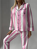 Женская хлопковая пижама Victoria's Secret S-M белая / розовая широкая полоска (Виктория сикрет)