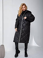 Женская теплая зимняя длинная стеганая куртка-пальто с капюшоном