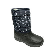 Чоботи жіночі зимові Дутики (сноутси), "Сніжинки на синьому", на липучці, розміри 36 37 38 39 40 41