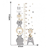Зростомір дитяча вінілова інтер'єрна наклейка на стіну тварини звірятка Korni наклейка для вимірювання зросту, фото 3