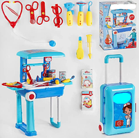 Дитячий ігровий набір лікаря (13 предметів) трансформер 2 в1 валіза - столик із ручкою на колесах 008-925