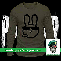 Военный реглан Курящий кролик в очках олива потоотводящий (футболка с длинным рукавом)