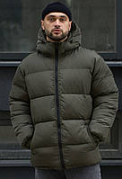 Мужская куртка пуховик зимняя хаки теплая оверсайз на синтепухе Heat Oversize