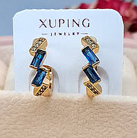 Серьги-колечки с синими камнями из медицинского золота, с-3760