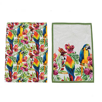 Набір з 2-х кухонних рушників з бавовни з малюнком птахів "Папуги" Centrotex