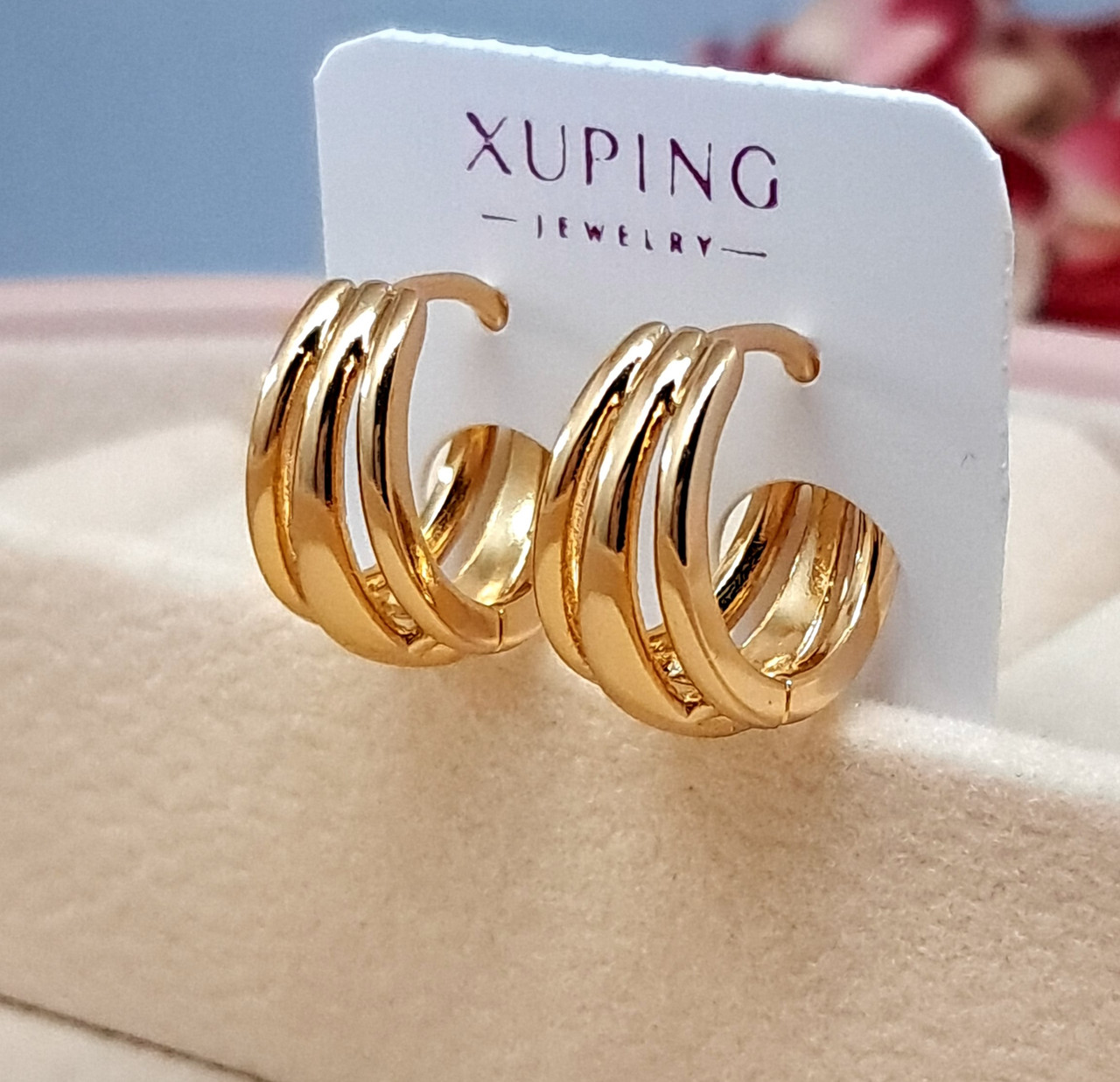Сережки - кільця 13*7 мм з медичного золота. Бренд Xuping. Кульчики  с-3761