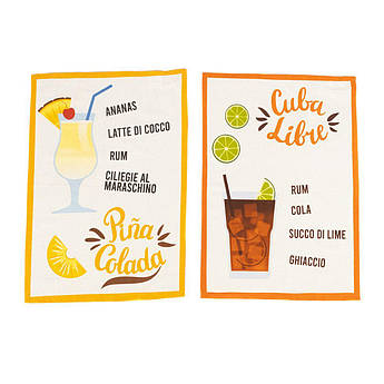 Набір з 2-х кухонних рушників з бавовни з малюнками та рецептами "Коктейлі" Centrotex