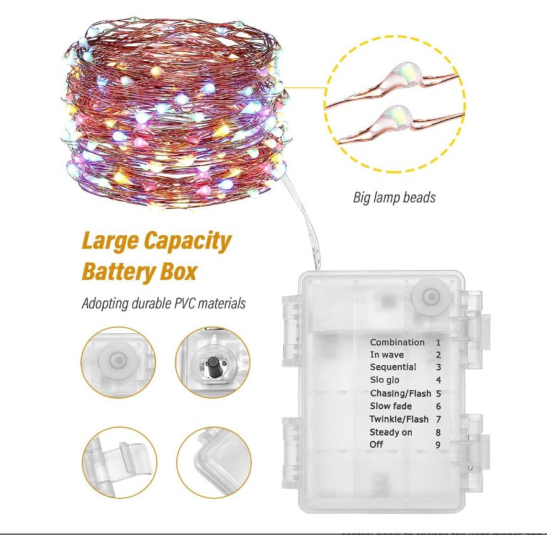 Світлодіодна гірлянда Роса на батарейках + пульт ДК колір Мультиколор, фото 1