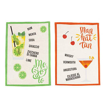 Набір кухонних рушників із бавовни з рецептами "Коктейлі" Centrotex, 2 шт.