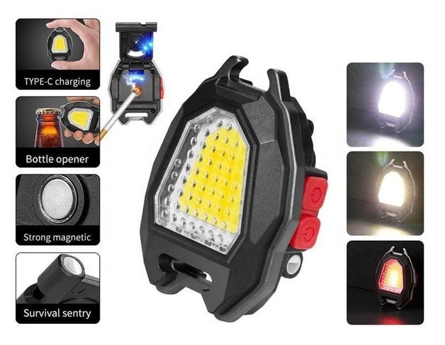 Ліхтар для кемпінгу RB441-COB, білий, жовтий, червоний, type-c, індикатор, магніт, запальничка, фото 1