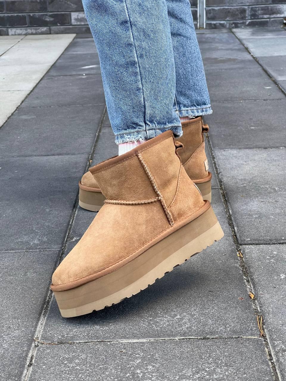 Уггі жіночі зимові коричневі Ugg Mini Platform Chestnut (13988)
