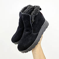 Зимние женские ботинки из натуральной замши черные Slip 77-3 36р