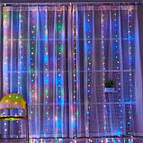 Гірлянда штора нитка Роса, з пультом, гачки, живлення від USB. 3x3 метра, різнобарвна., фото 9