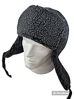 Стильная модная шапка-ушанка мужская черная камуфляж