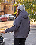 Графітова тепла жіноча куртка на змійці з капюшоном, фото 4