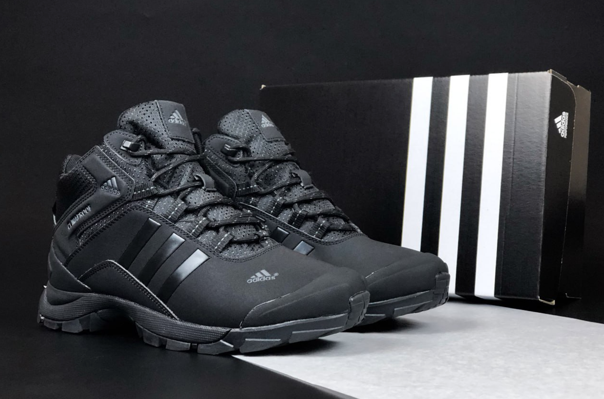 Зимові Кросівки Чоловічі Adidas Climaproof Black на хутрі Взуття Адідас чорні теплі високі