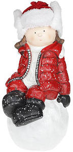 Фігура декоративна "Дівчинка на сніжці" в червоному костюмі 26,5х21,5х45 см Bona (2000002637523)
