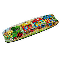 Дерев'яний сортер "Веселий паровозик – 3 вагони" пазл-вкладиш 47х16х1 см Ubumblebees Різнобарвний
