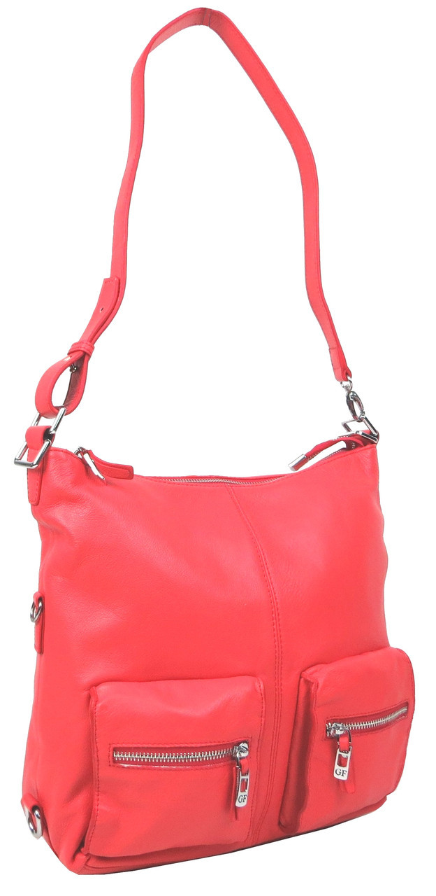 Жіноча шкіряна сумка-рюкзак-трасформер 34х31х12,5 см Giorgio Ferretti Кораловий (2000002164616)