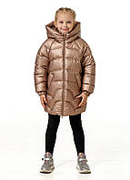 Пуховик зимний на экопухе для маленьких девочек детский куртка пальто зимний Zlata Коричневый Nestta на зиму