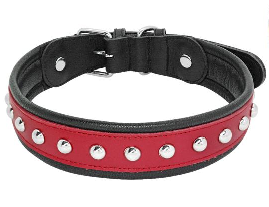 Шкіряний нашийник для собаки S (16-29 см) Lockdog Чорно-червоний (2000002397915)