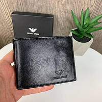 Мужской кожаный кошелек портмоне люкс качество стиль Армани черный в коробке Armani