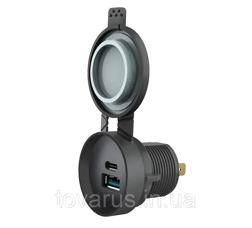 USB зарядка з вологозахистом IP67 порти QC 3.0+PD Type-C 20W
