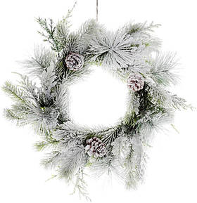 Новорічний декоративний вінок "Сніговий", штучна хвоя з шишками Ø34 смхØ8 см Bona (2000002647621)