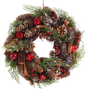 Декоративний різдвяний вінок "Шишки та ягоди" з натуральними шишками Ø35 см, Ø8 см Bona (2000002648062)