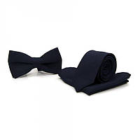 Набор 3в1 галстук, бабочка, платок 6х12 см, 21х21 см Gofin Темно-синий (2000001410967)