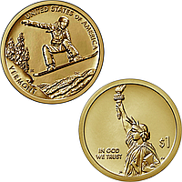 Сноуборд - памятная оборотная монета, серия "Американские Инновации", 1 доллар 2022 год