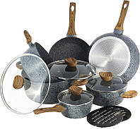 Набір кухонного посуду Grey Marble 12 предметів, литий алюміній Ø20 см, Ø24 см, Ø28 см, Ø16х8 см, Ø28 см, Ø 28 см, Ø24