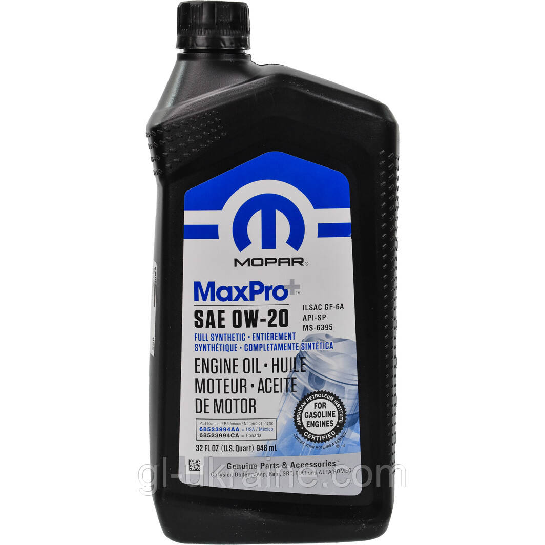 Моторна олива MOPAR MaxPro 0W-20 946 мл, 68218950AC