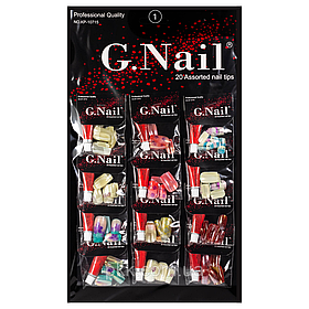 Нігті голографічні накладні з малюнком і клеєм паковання 12 штук G Nails KP-1 No 1 Nail Perfect