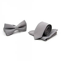 Набор 3в1 галстук, бабочка, платок 6х12 см, 21х21 см Gofin Светло-серый (2000001411001)
