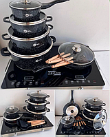 Набір каструль з гранітним антипригарним покриттям Higher Kitchen HK-305 кастрюли и сковородка 17 предметів