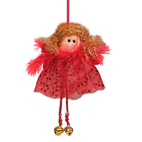 Новорічна іграшка на ялинку "Фея" Jumi, ялинкова текстильна підвіска 15 см, з дзвіночками, червона