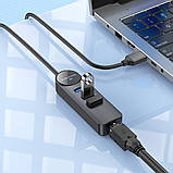 Адаптер Borofone DH6 Erudite 4-in-1 Gigabit Ethernet Adapter(USB to USB3.0*3+RJ45)(L=1.2M) Black, фото 5