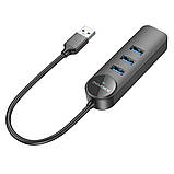 Адаптер Borofone DH6 Erudite 4-in-1 Gigabit Ethernet Adapter(USB to USB3.0*3+RJ45)(L=0.2M) Black, фото 4