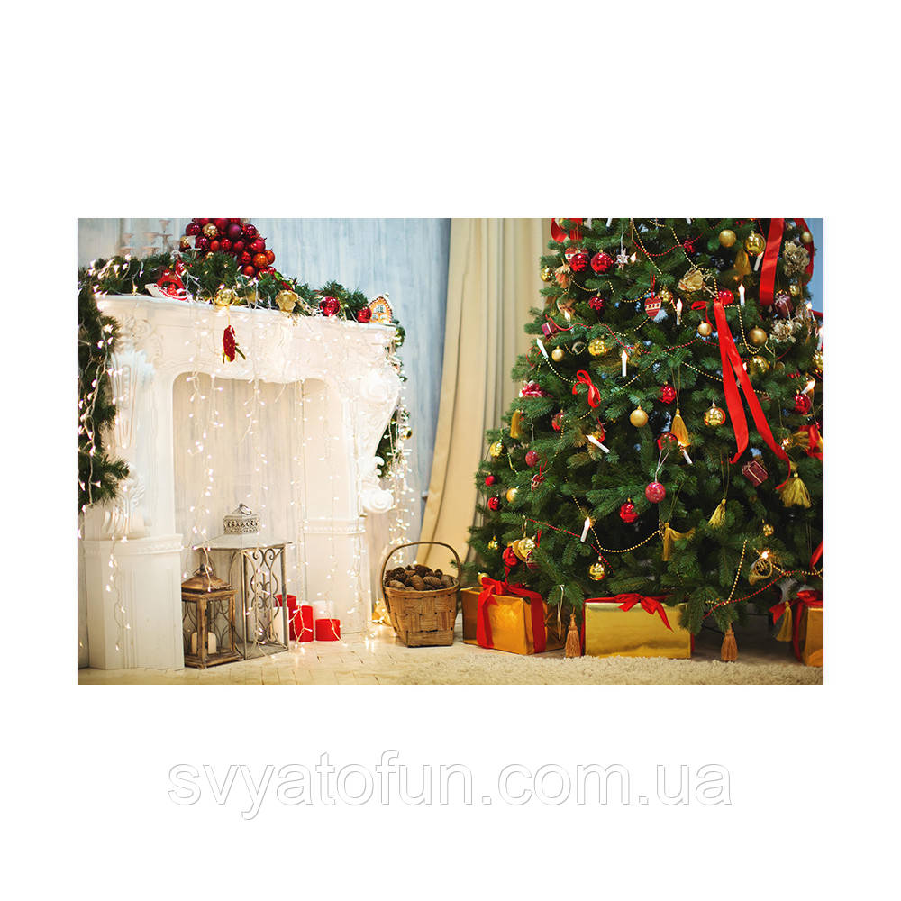 Плакат для свята "Різдвяна ялинка та камін" 75×120 см