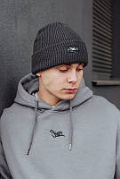 Сіра базова тепла шапка Staff gray basic logo2