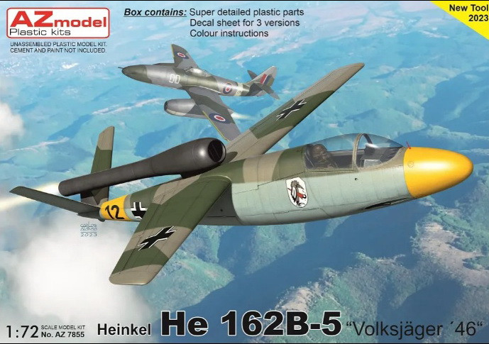 Пластикова модель 1/72 AZ model 7855 німецький винищувач Heinkel He 162B-5 “Volksjäger 46”
