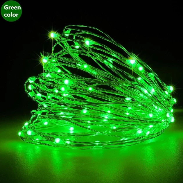 Xmas гірлянд 100 Led 10m(Copper) на мідному дроті (Крапля роси) від батарейок+USB Зелена iC227, фото 1