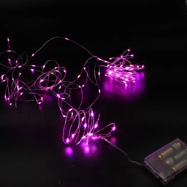 Xmas гірлянд 100 Led 10m (Copper) на мідному дроті (Крапля роси) працює від батарейок+USB Рожева iC227, фото 1
