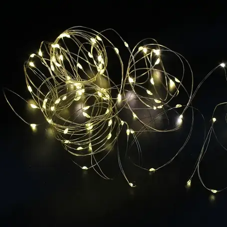 Xmas гірлянд 100 Led 10m (Copper) на мідному дроті (Крапля роси) WW від батарейок+USB Теплий білий YU227, фото 1