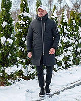 Зимняя куртка мужская удлиненная до -25*С теплая с капюшоном Снеговик черная Парка зима Пальто мужское зимнее